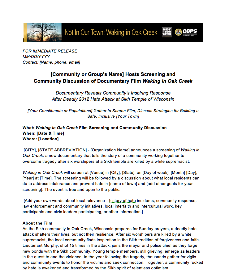 Waking in Oak Creek Screening Kit Not in Our Town